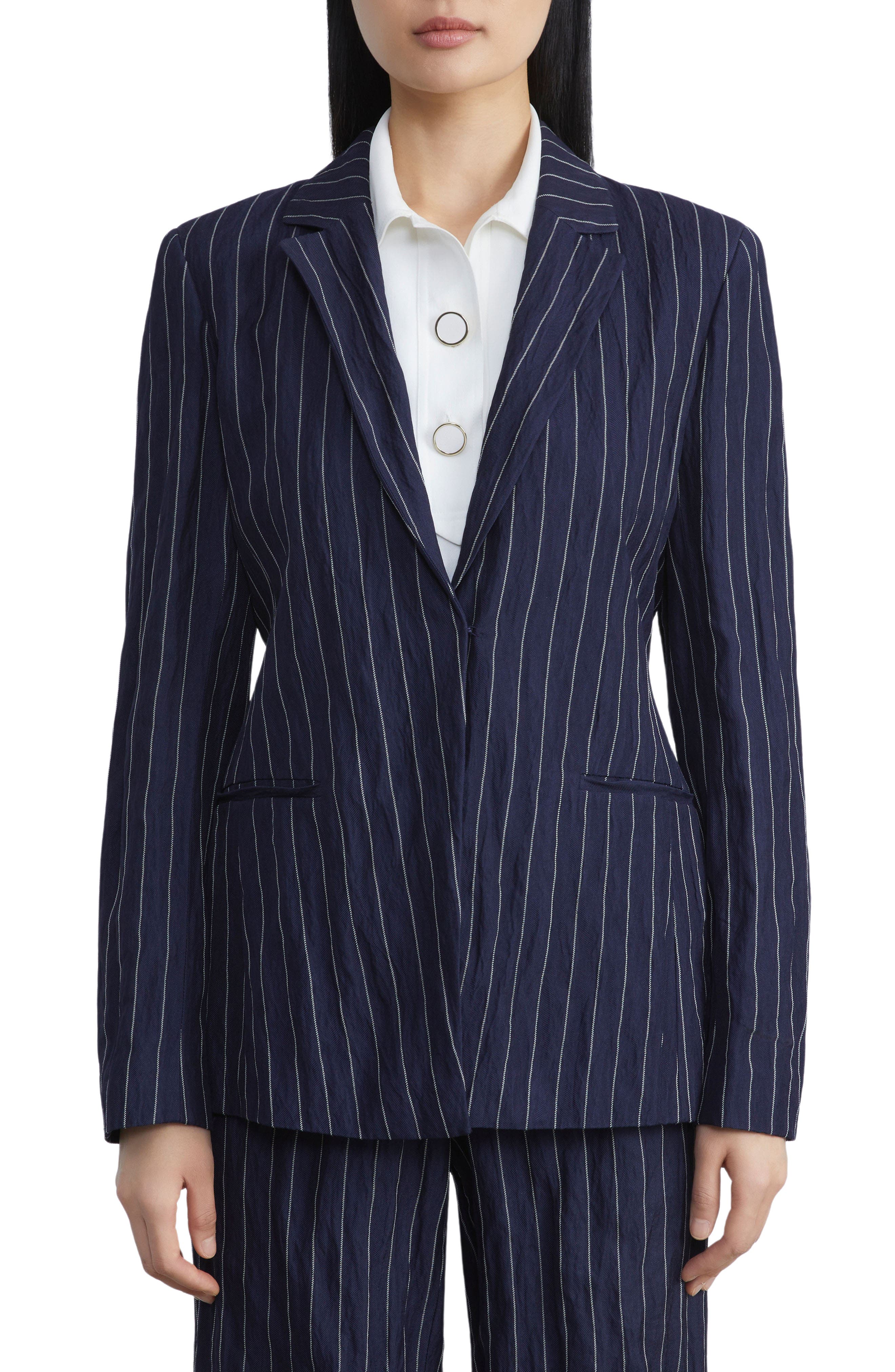 Lafayette 148 New York Metallic Stripe Back Belt Jacket (Women) | Nordstrom