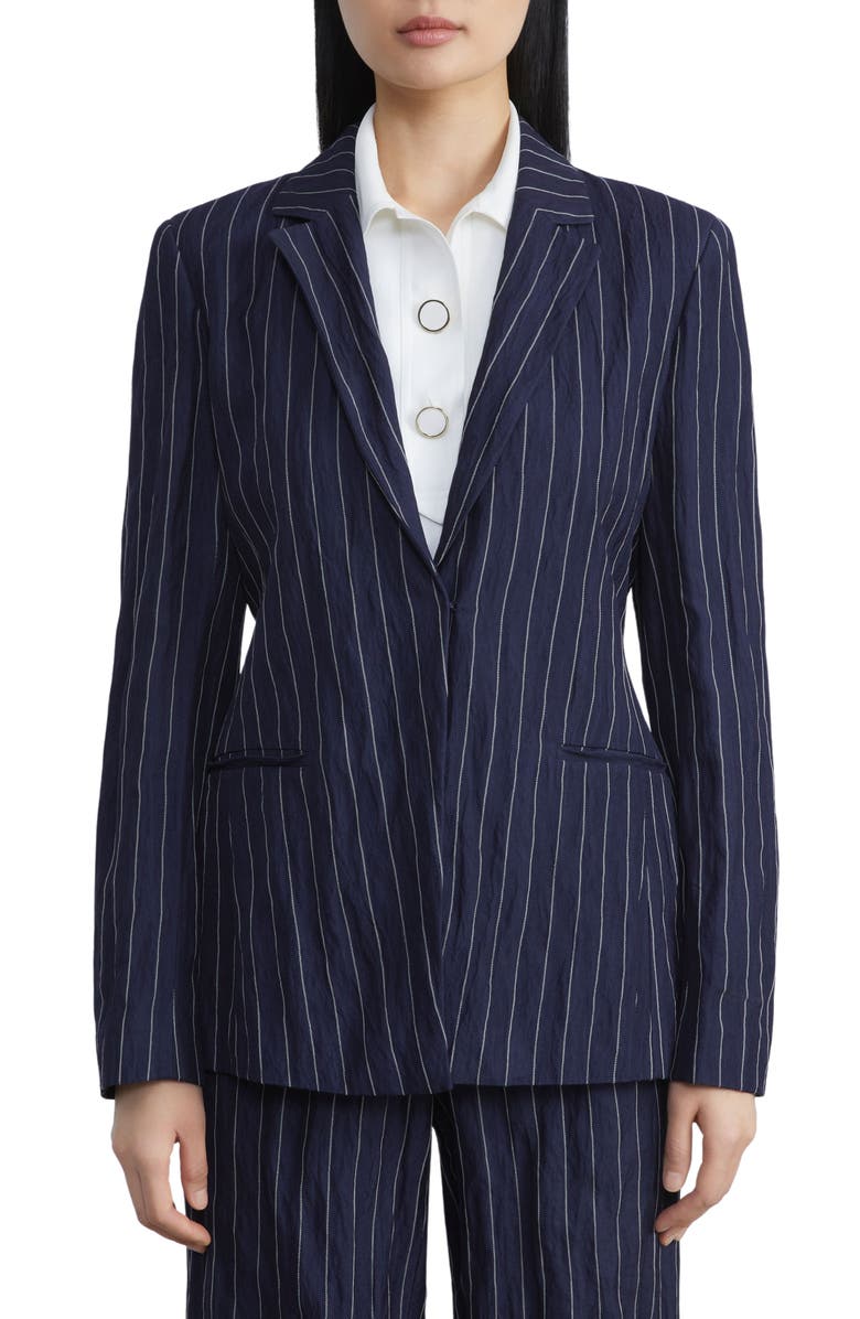 Lafayette 148 New York Metallic Stripe Back Belt Jacket, Main, color,