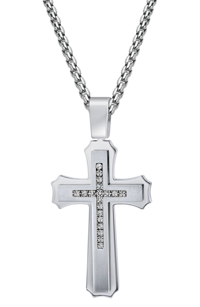 AMERICAN EXCHANGE English Laundry Stainless Steel Diamond Cross Pendant Necklace - 0.10 ctw, Main, color,