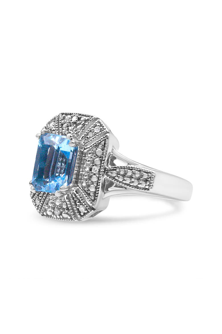 Silver Diamond Accent and 8X6 mm Blue Topaz Ring, Alternate, color, White