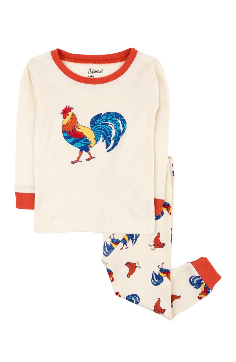 Leveret Beige Rooster 2-Piece Pajama Set, Main, color, 