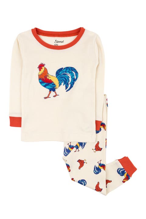 Beige Rooster 2-Piece Pajama Set