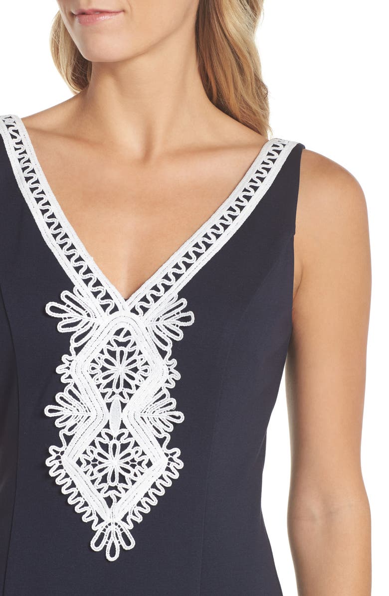 Eliza J Embroidered V-Neck Shift Dress, Alternate, color, 