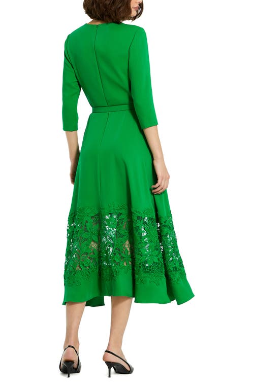 Mac Duggal Crepe Boat Neck Midi Dress With Applique Cut Out In Spring Green