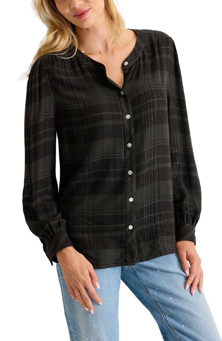 Tommy Bahama Pearl Beach Plaid Flannel Button-Up Shirt, Main, color, Black