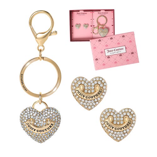 Juicy Couture Pave Heart Keychain & Earrings Set In Gold