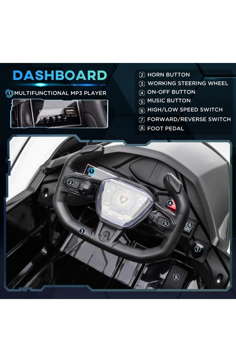 Aosom 12V Kids Electric Sports Car with Parent Remote, Bluetooth, Horn, Music, LED, Alternate, color, White