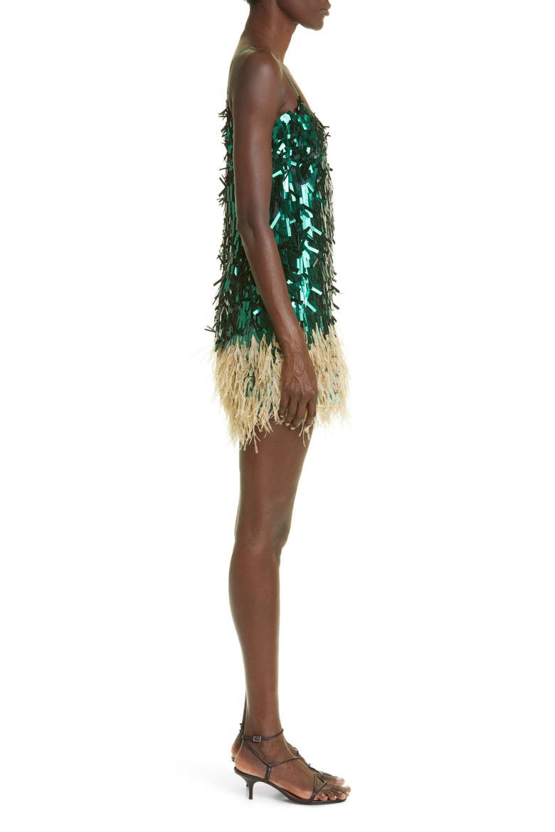 Royal Dancer Paillette & Feather Minidress, Alternate, color, FOREST