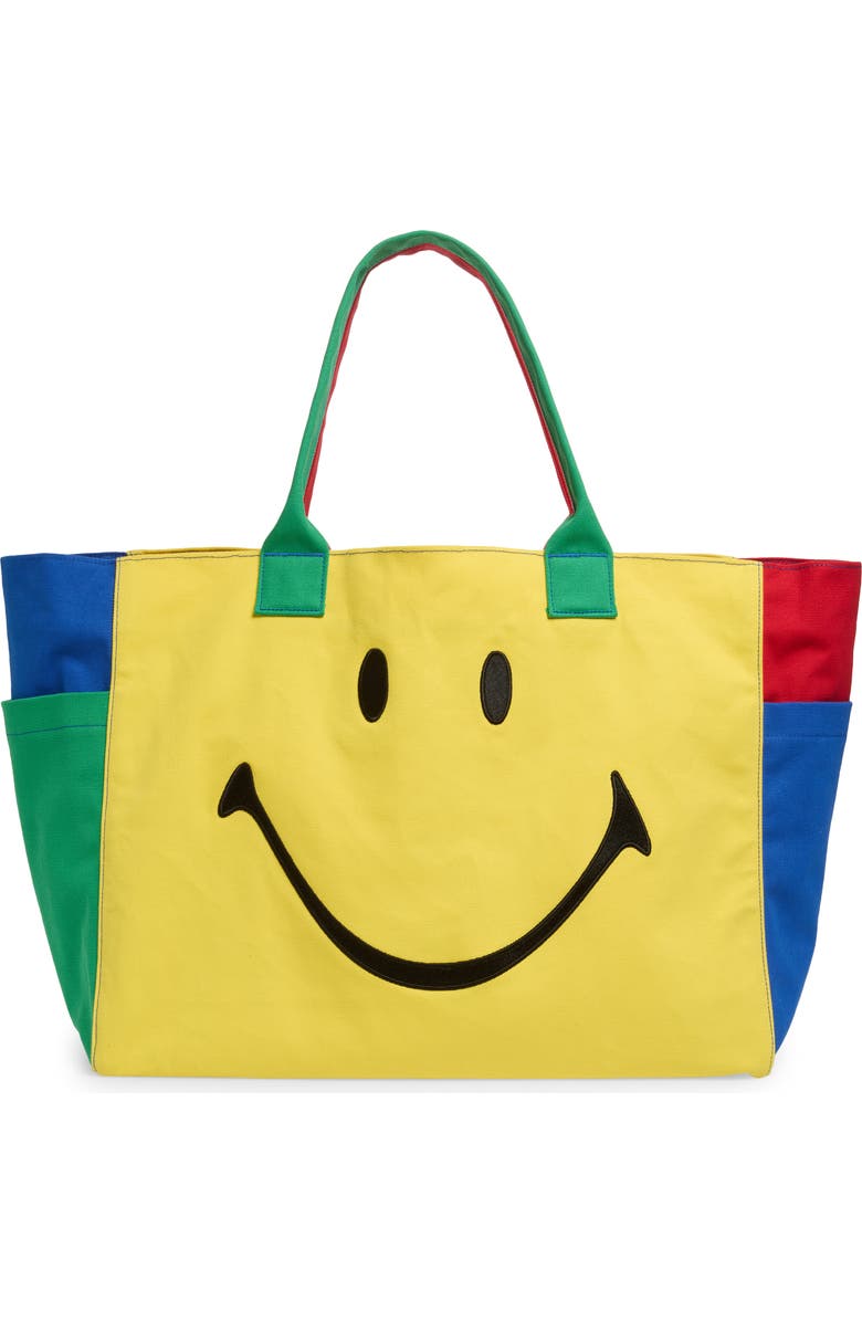 MARKET Smiley Colorblock Tote Bag, Main, color, Yellow Multi