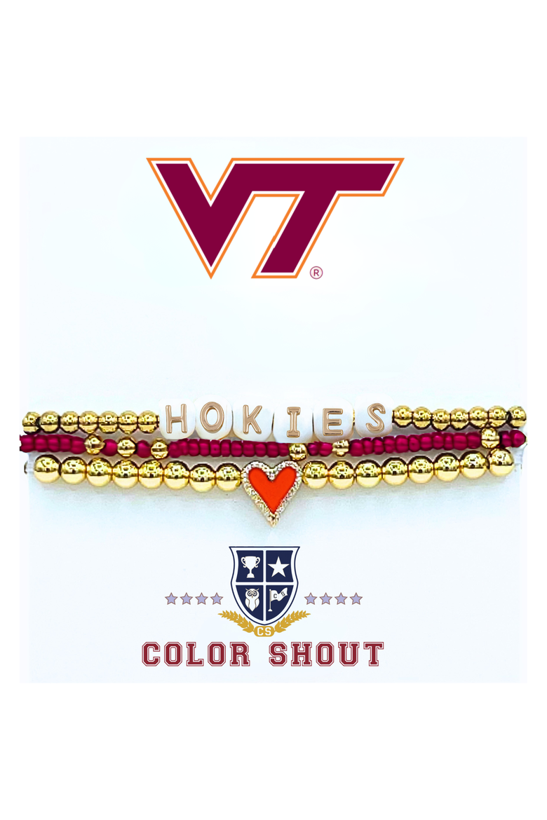 Virginia Tech Love My College Bracelet Stack, Main, color, Yellow Gold