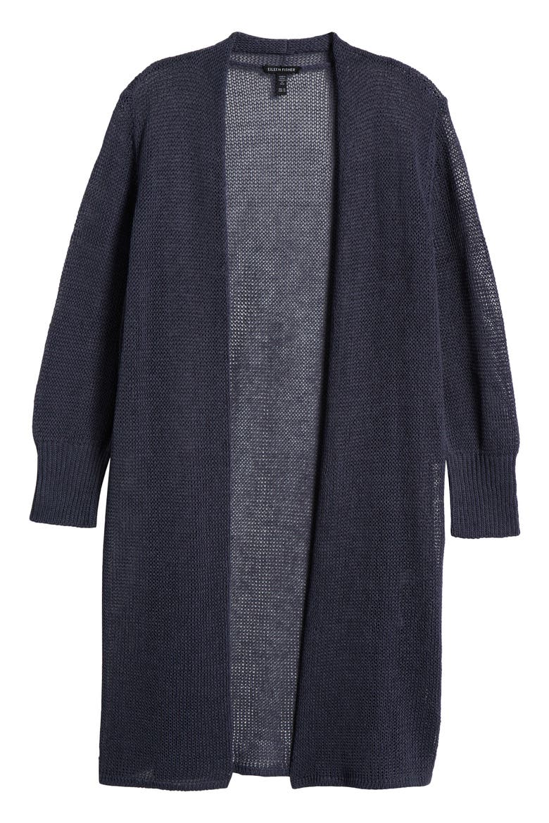 Long Organic Linen & Cotton Cardigan, Alternate, color, ECLIPSE
