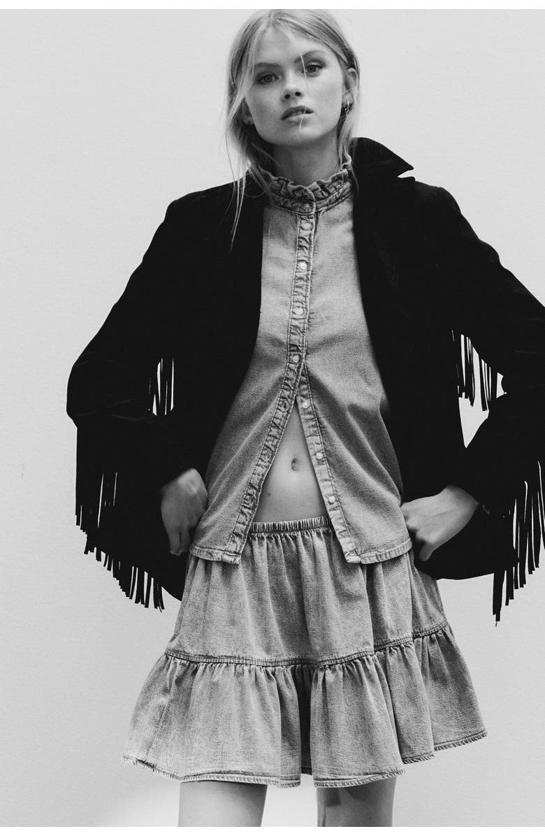 H&M Flounced Mini Skirt, Alternate, color, Gray