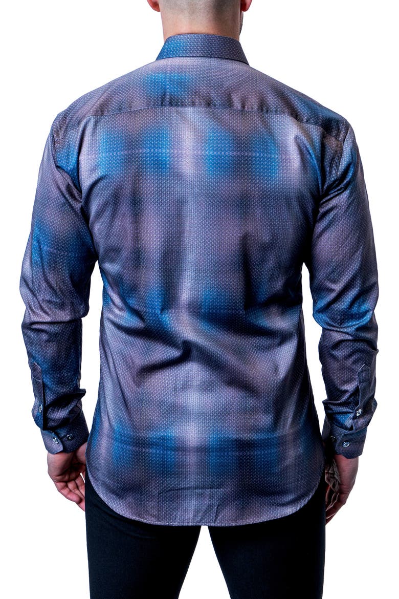 Fibonacci Shiny Chrome Multi Button-Up Shirt, Alternate, color, BLUE MULTI