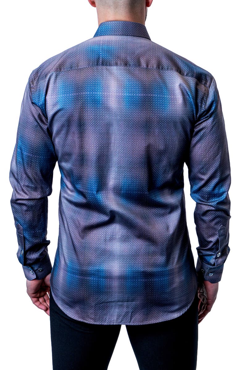 Maceoo Fibonacci Shiny Chrome Multi Button-Up Shirt, Alternate, color, Blue Multi