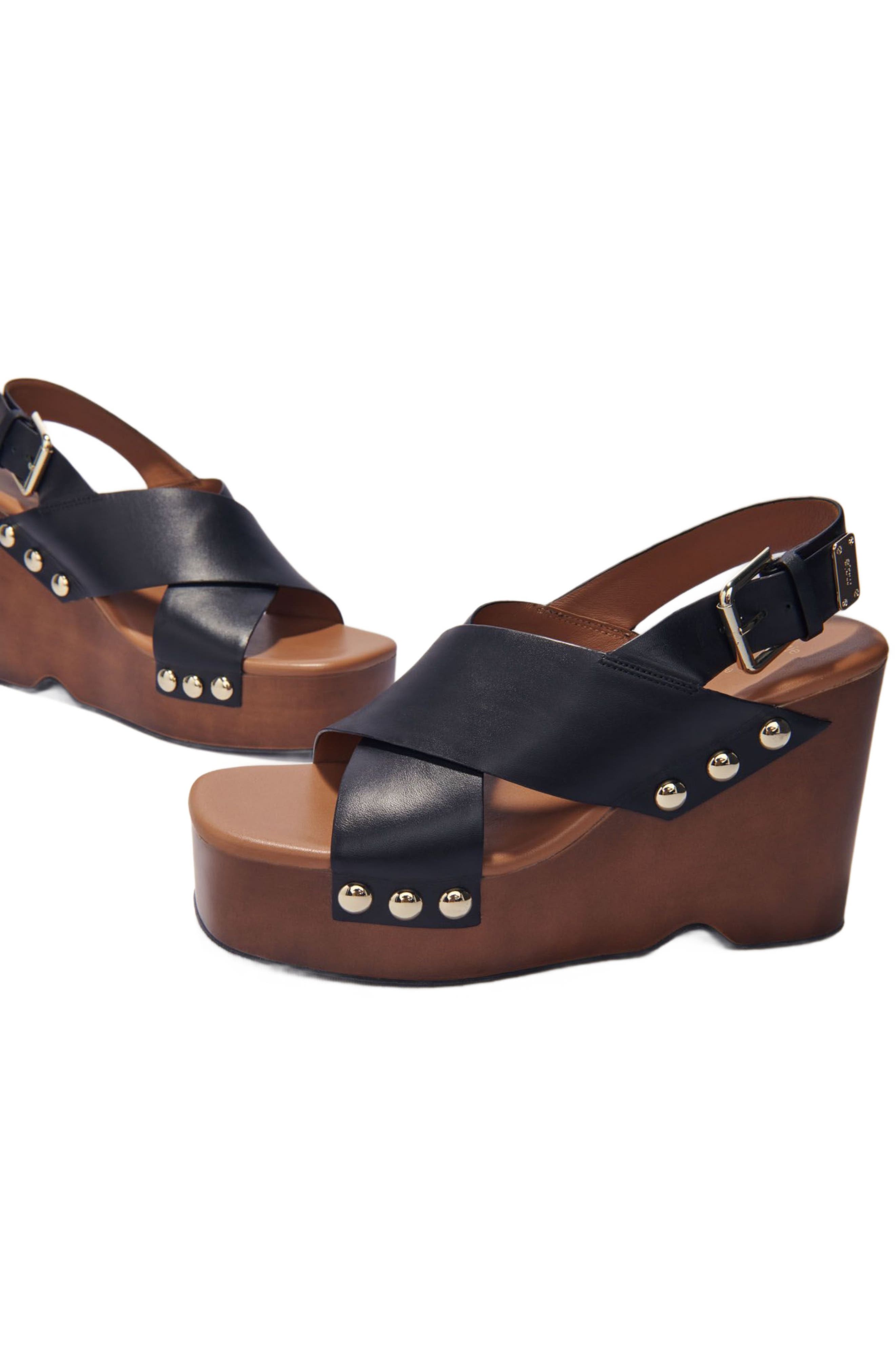 maje Leather platform sandals, Alternate, color, 
