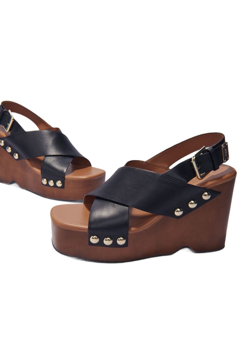 maje Leather platform sandals, Alternate, color,