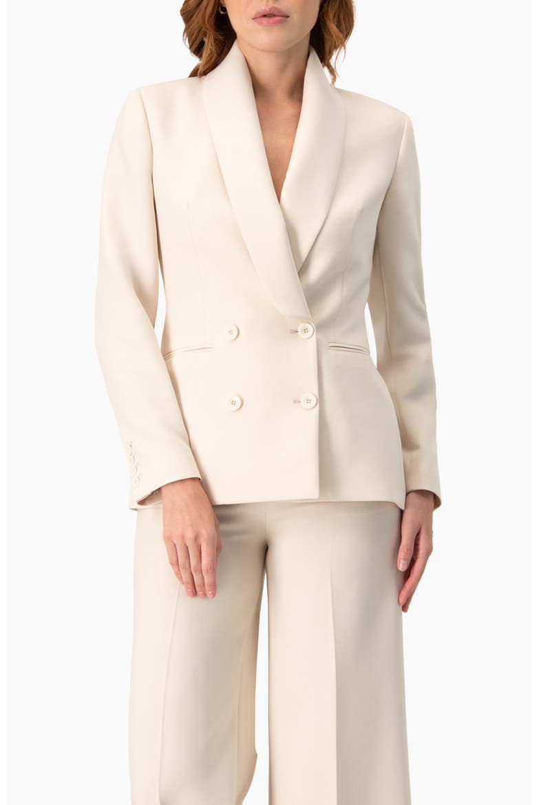 Double-Breasted Blazer with Smooth Finish, Main, color, Ivory