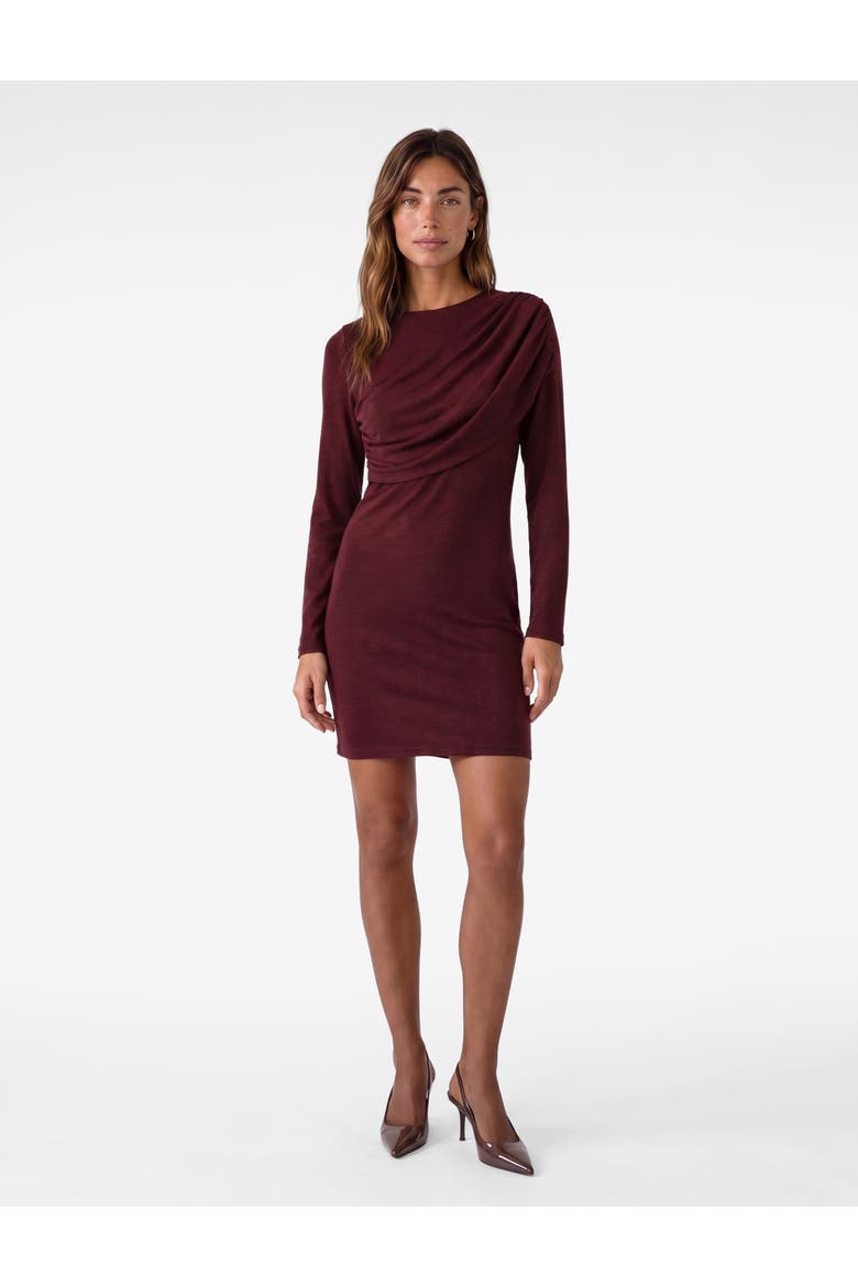 Slim Long Sleeve Crew Neck Layered Bodycon Mini Dress, Main, color, BORDEUX