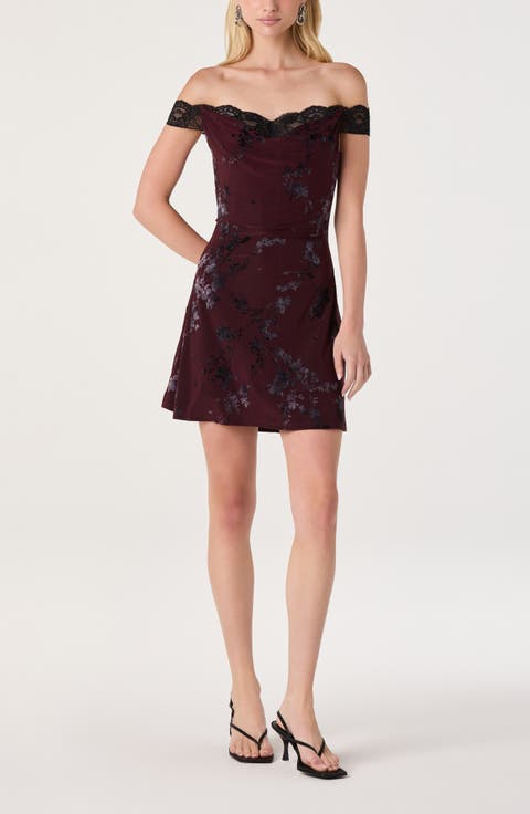 Heloise Floral Lace Trim Off the Shoulder Minidress
