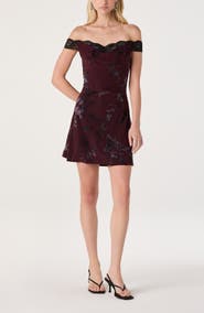 ASTR the Label Heloise Floral Lace Trim Off the Shoulder Minidress