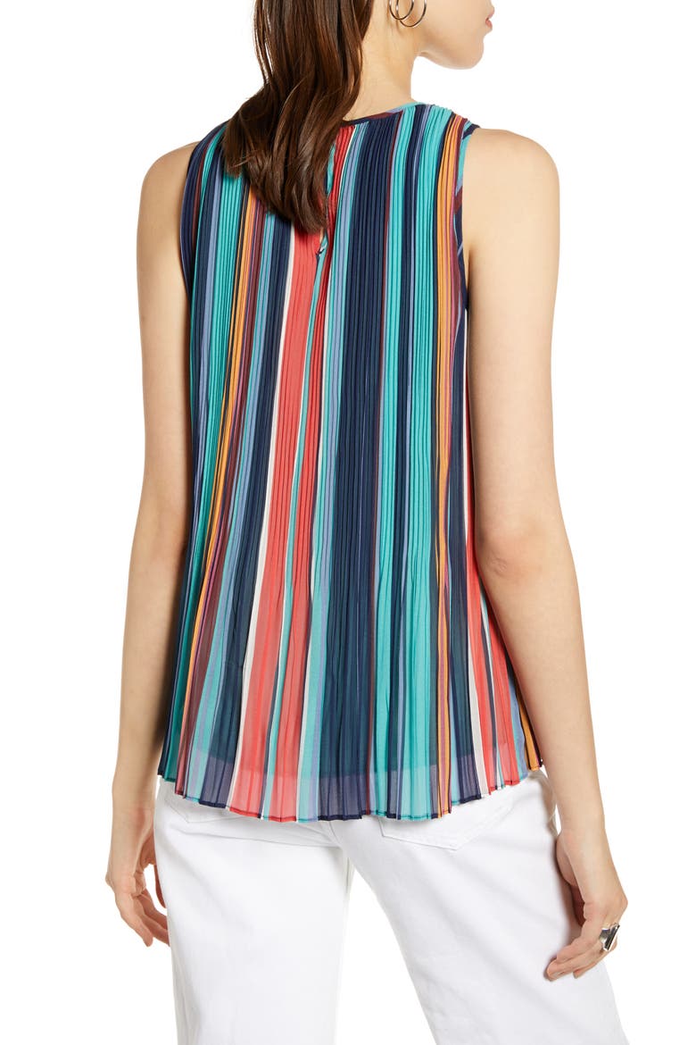 Pleated Top, Alternate, color, NAVY MULTI STRIPE