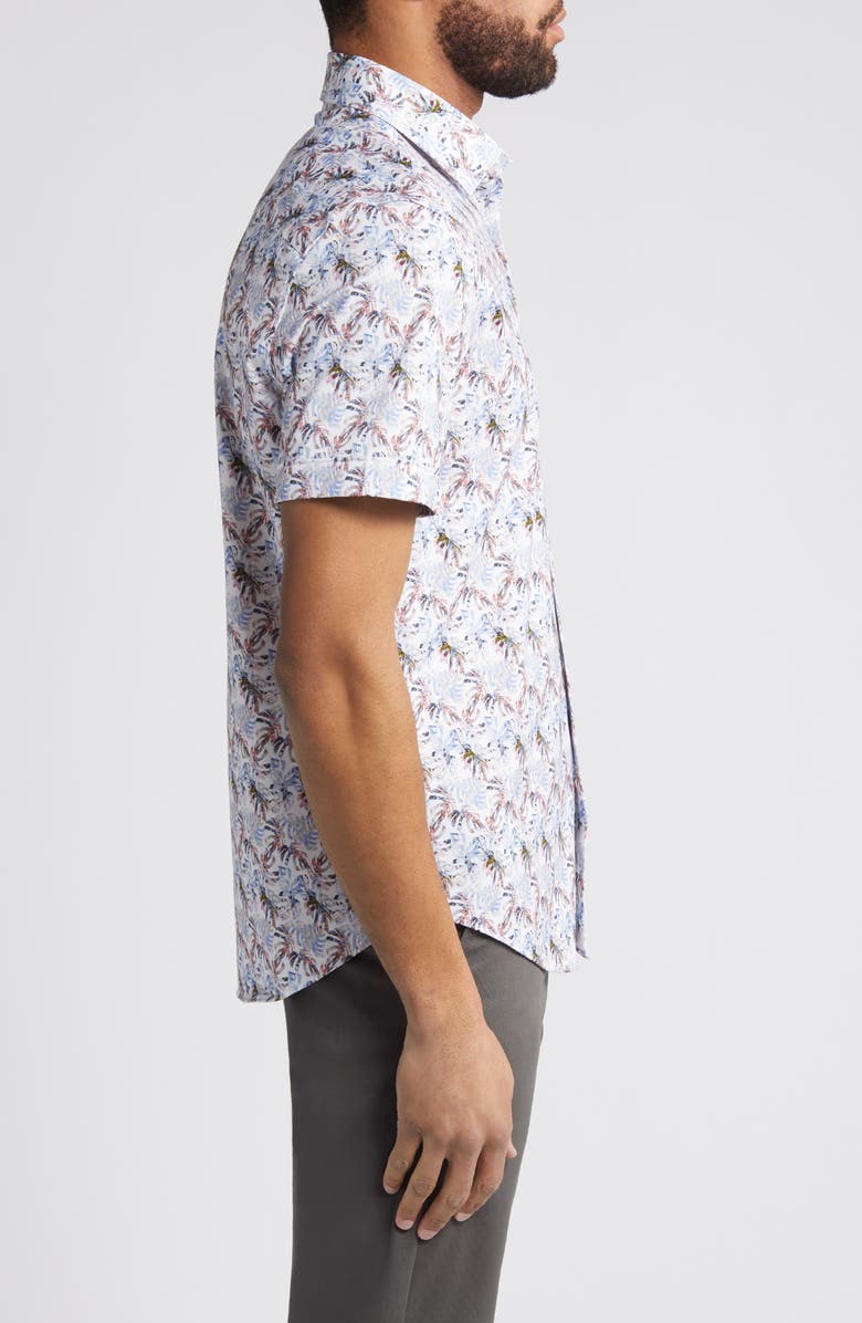 Bugatchi Miles OoohCotton<sup>®</sup> Leaf Print Short Sleeve Button-Up Shirt, Alternate, color, 