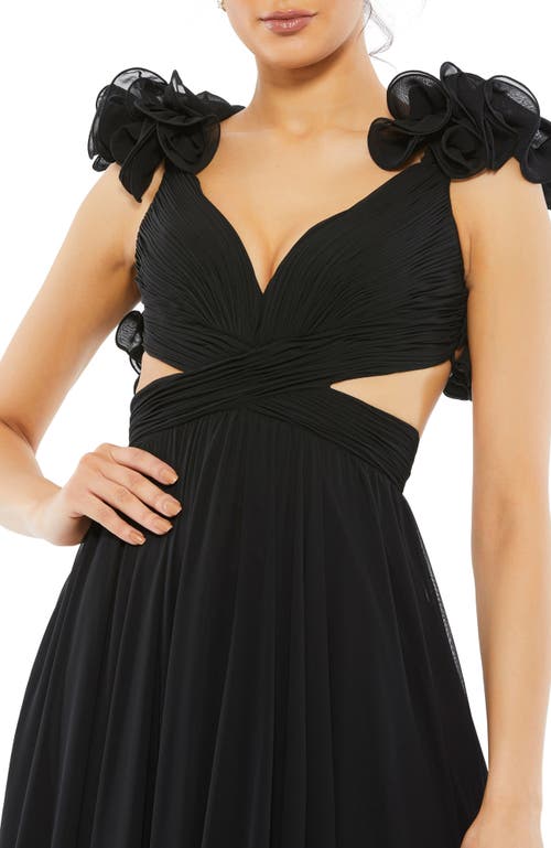Mac Duggal Ruffle Tiered Cut-out Chiffon Gown In Black
