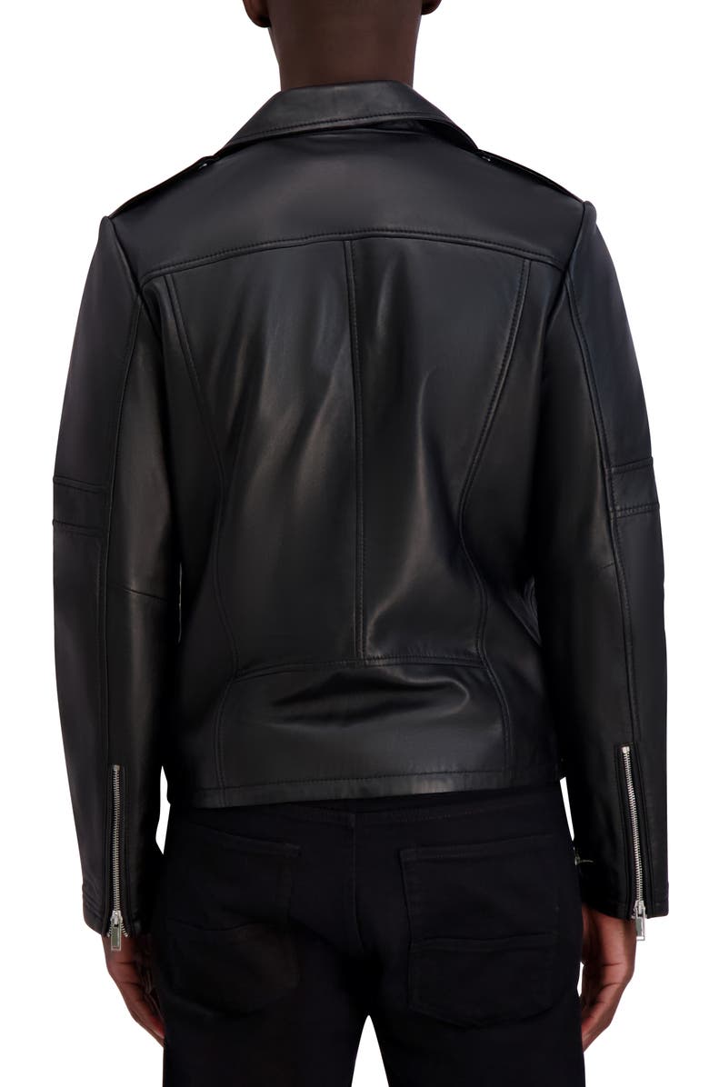 KARL LAGERFELD PARIS Leather Moto Jacket, Alternate, color, Black