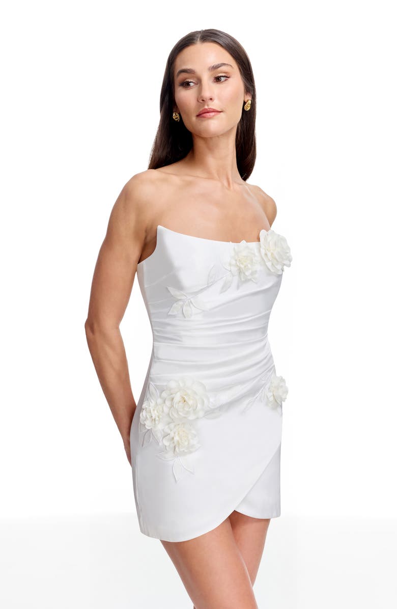 Dress the Population Isabella Floral Appliqué Strapless Minidress, Alternate, color, Off White