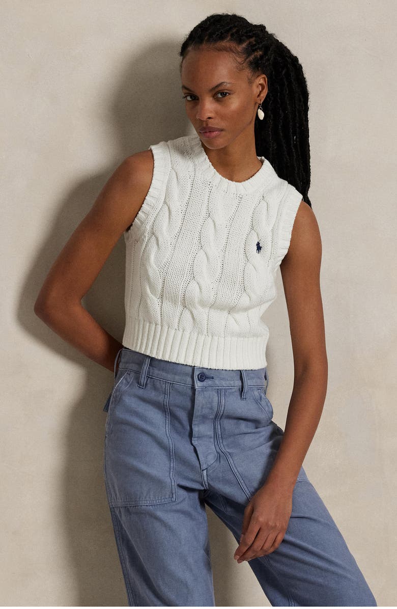Polo Ralph Lauren Cable Knit Crop Cotton Sweater Vest, Alternate, color, 