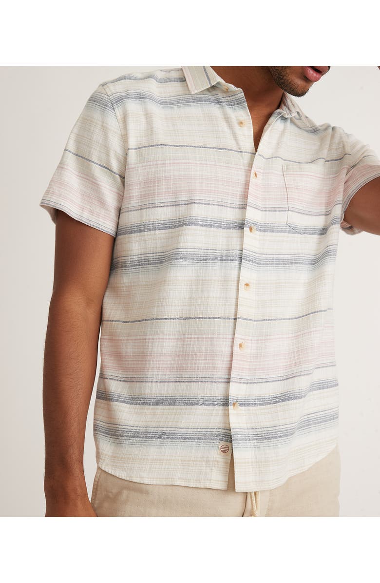 Marine Layer Stripe Stretch Selvedge Short Sleeve Button-Up Shirt, Alternate, color, 