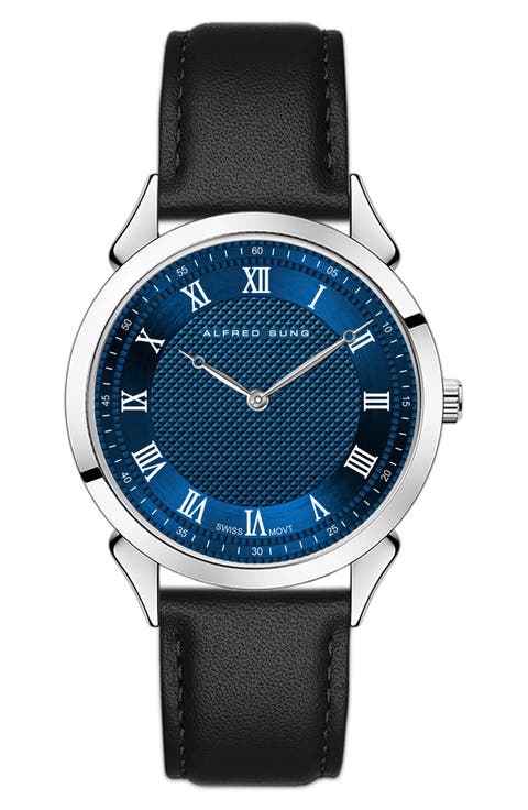 Swiss Heritage Leather Strap Watch, 42mm