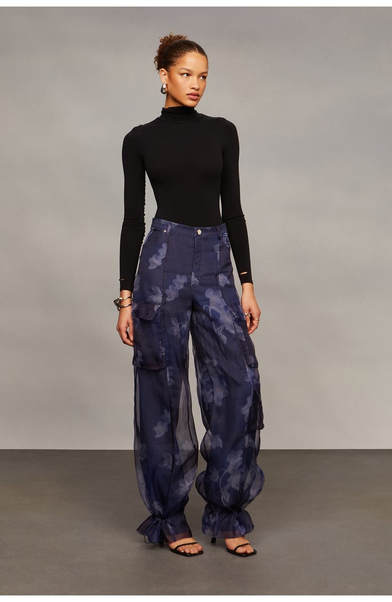 AMUR Bridgette Organza Cargo Pants, Alternate, color, Indigo Luminescent Lily