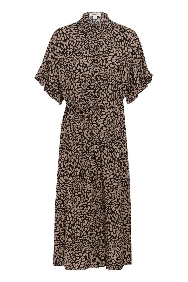 SLNaya Short Sleeve Maxi Shirt Dress, Alternate, color, Black With Brown Dots