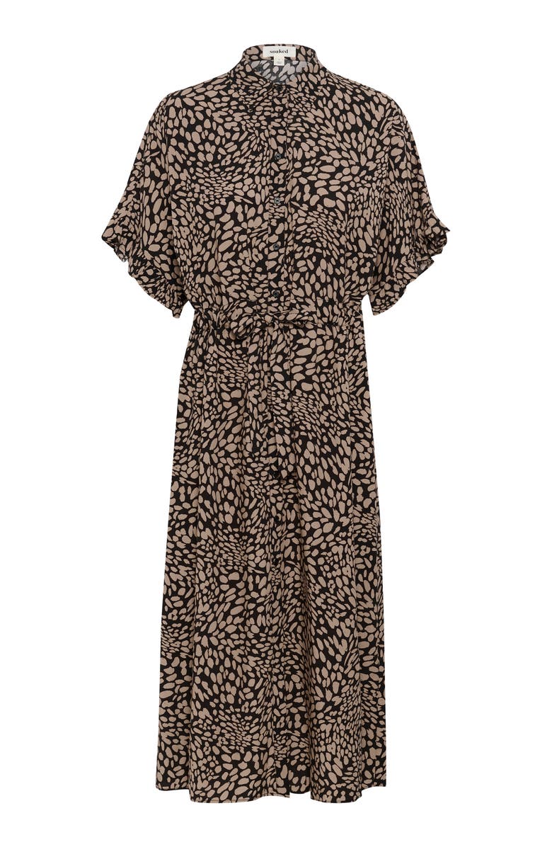 Soaked in Luxury SLNaya Short Sleeve Maxi Shirt Dress, Alternate, color, Black With Brown Dots