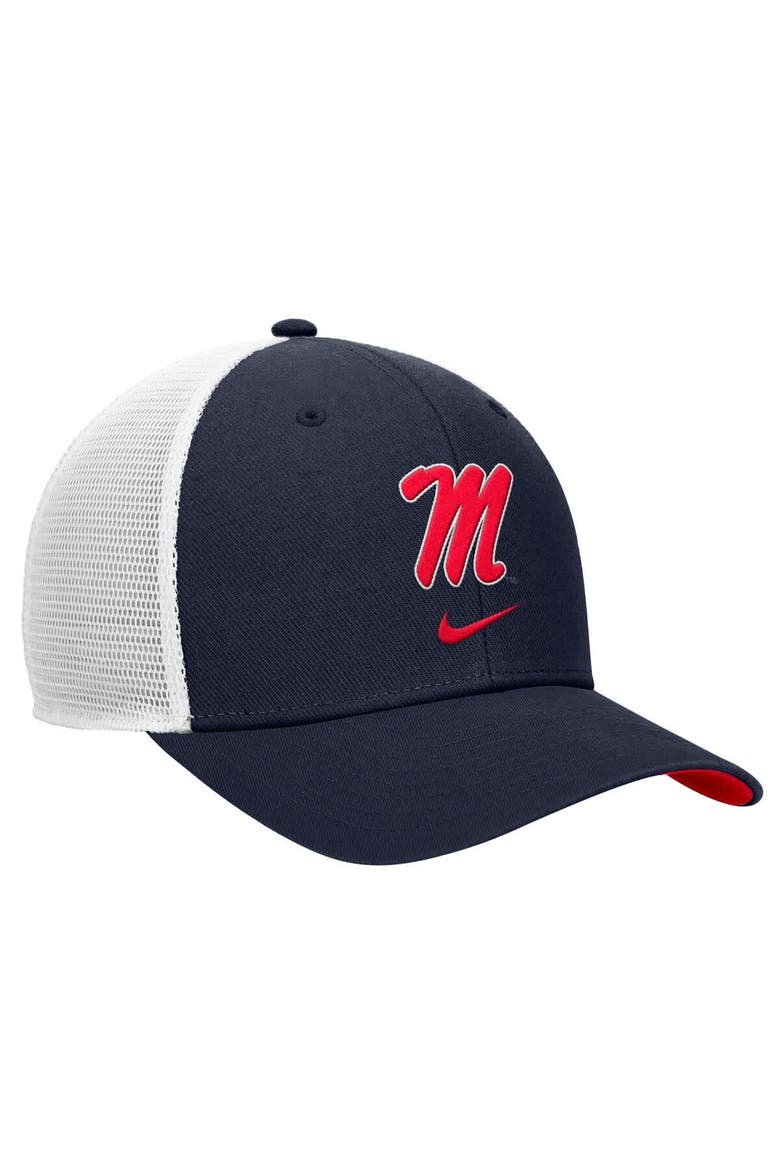 Men's Nike Navy Ole Miss Rebels Rise Trucker Dri-FIT Adjustable Hat, Alternate, color, Navy