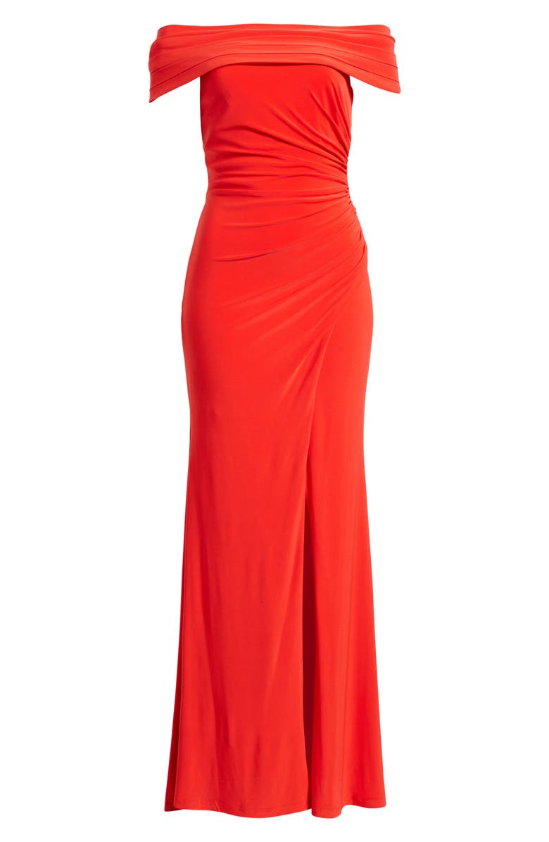 Eliza J Draped One-Shoulder Gown, Alternate, color, Poppy