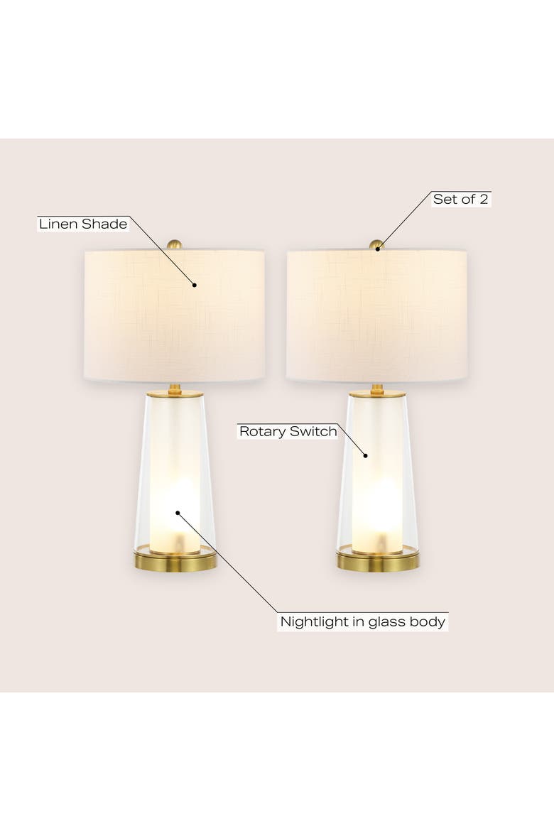 Tryon 26" Modern Minimalist Glass/Iron Nightlight LED Table Lamp, Alternate, color, Clear/Brass Gold