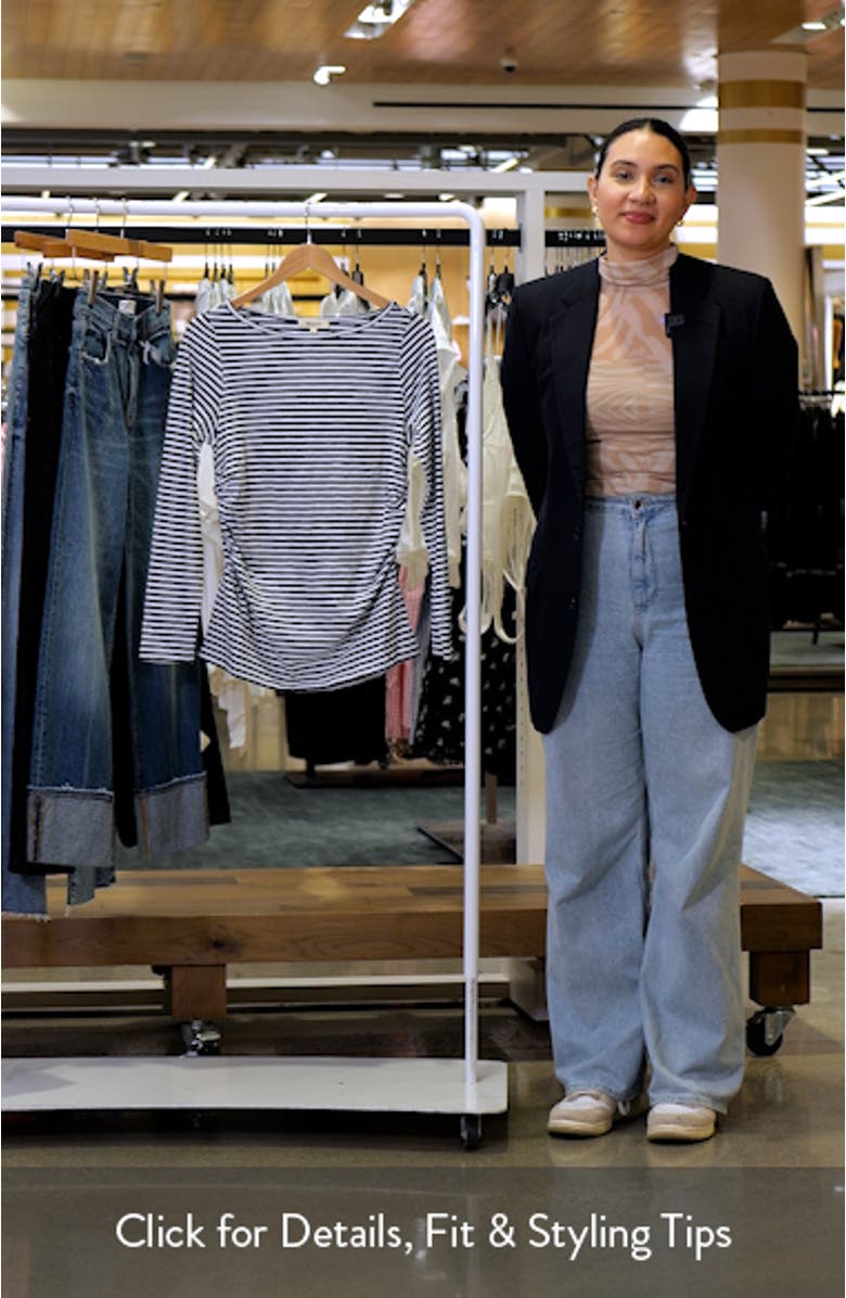 Stripe Ruched Crewneck Long Sleeve T-Shirt, sales video thumbnail