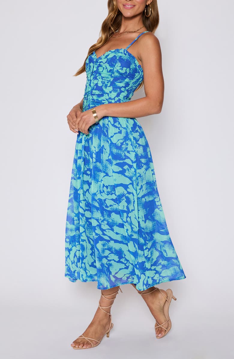 VICI Collection Esperanze Ruched Floral Drop Waist Dress, Alternate, color, Cobalt