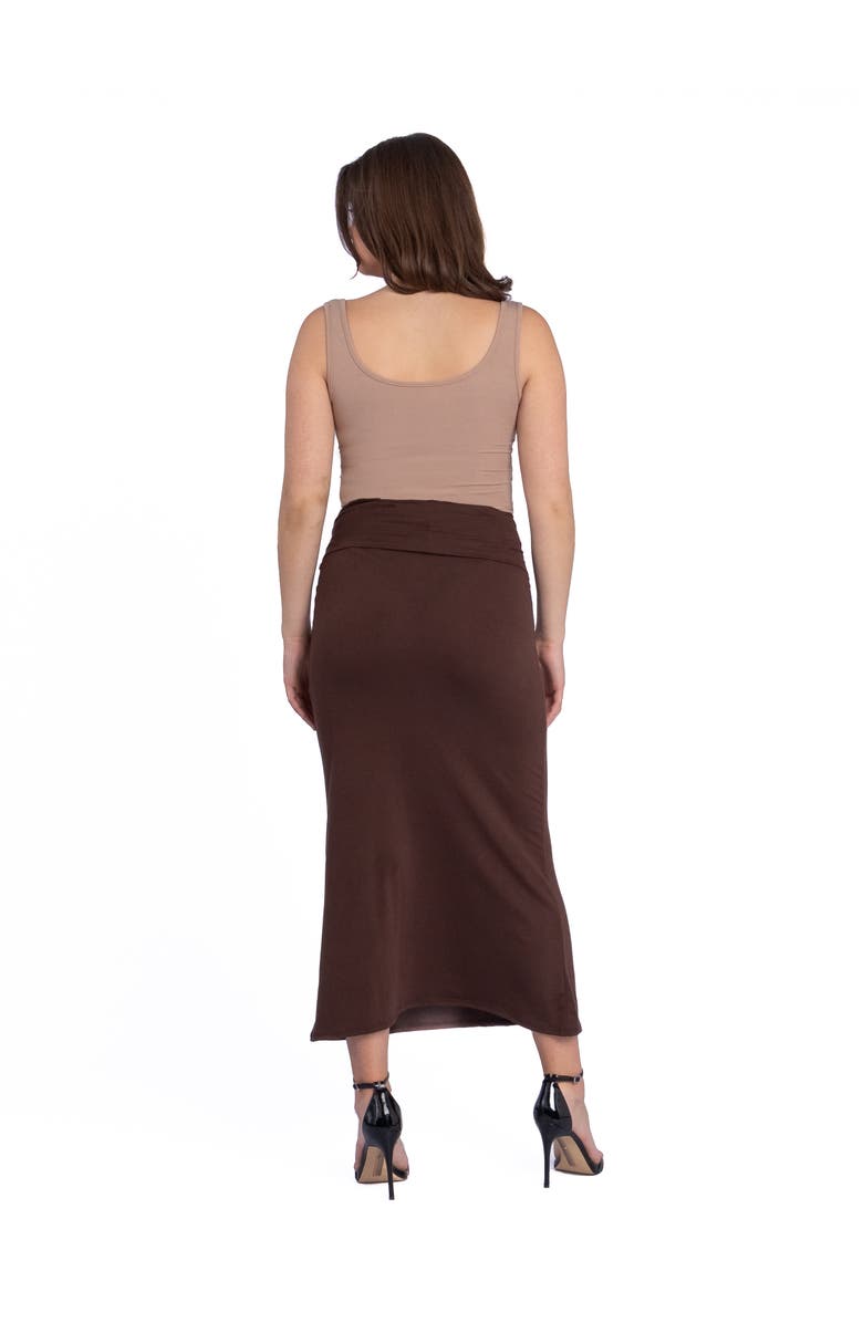 24seven Comfort Apparel Petite Comfortable Foldover Maxi Skirt, Alternate, color, Brown