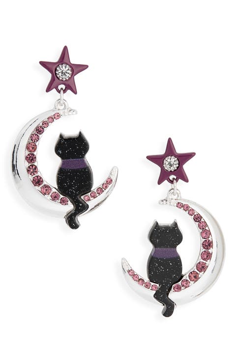 Halloween Black Cat Dropped Earrings