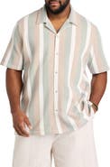 Nautica Big & Tall Textured Stripe Button-Front Polo Shirt