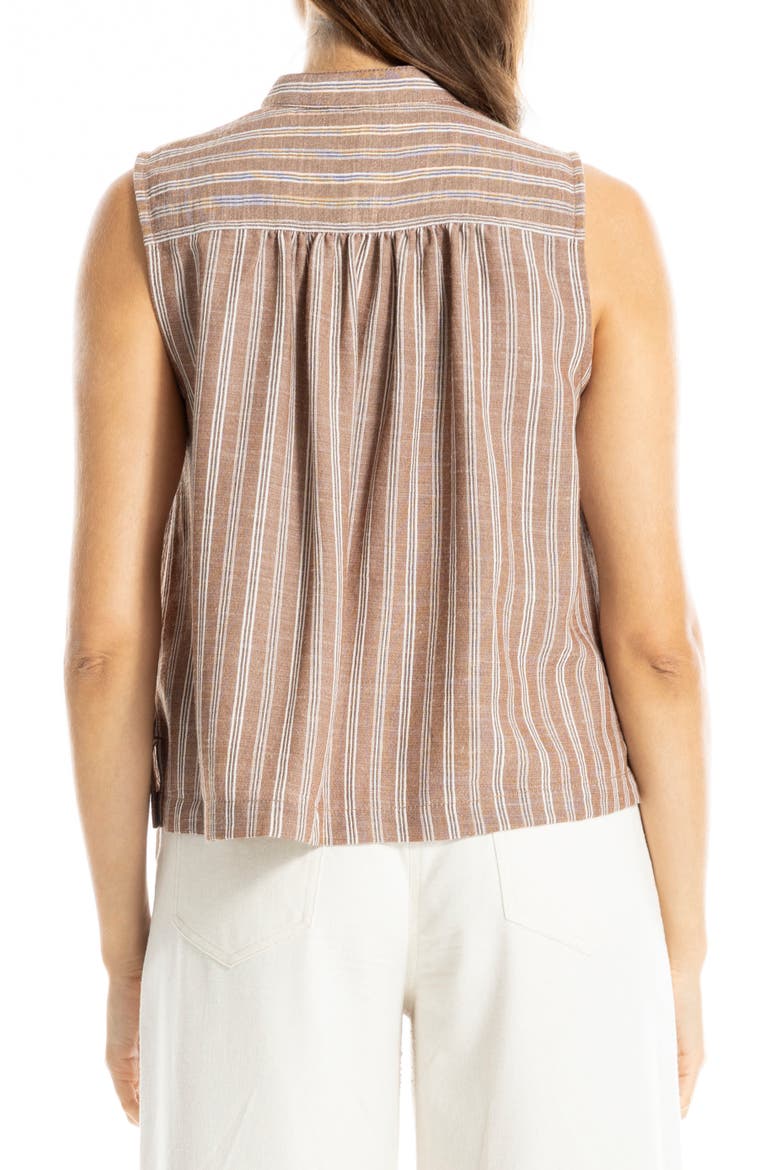 Striped Sleeveless Stand Collar Top, Alternate, color, MOCHA STRIPE