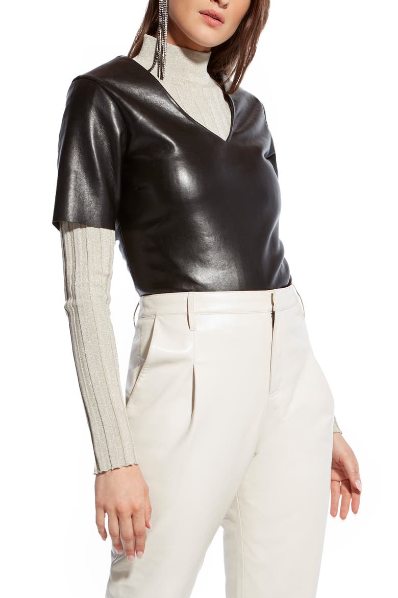 Felicity Recycled Leather V, Main, color, BLACK