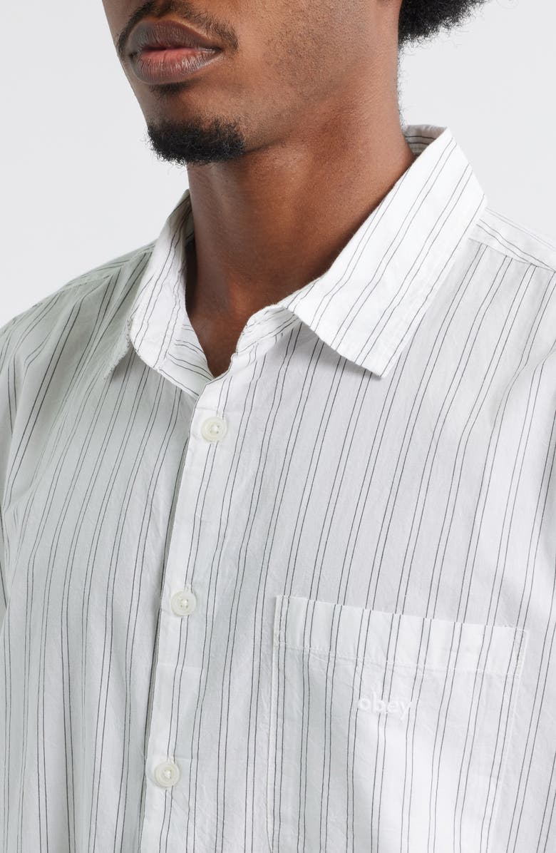 Obey Faro Pinstripe Cotton Button-Up Shirt, Alternate, color, White Multi
