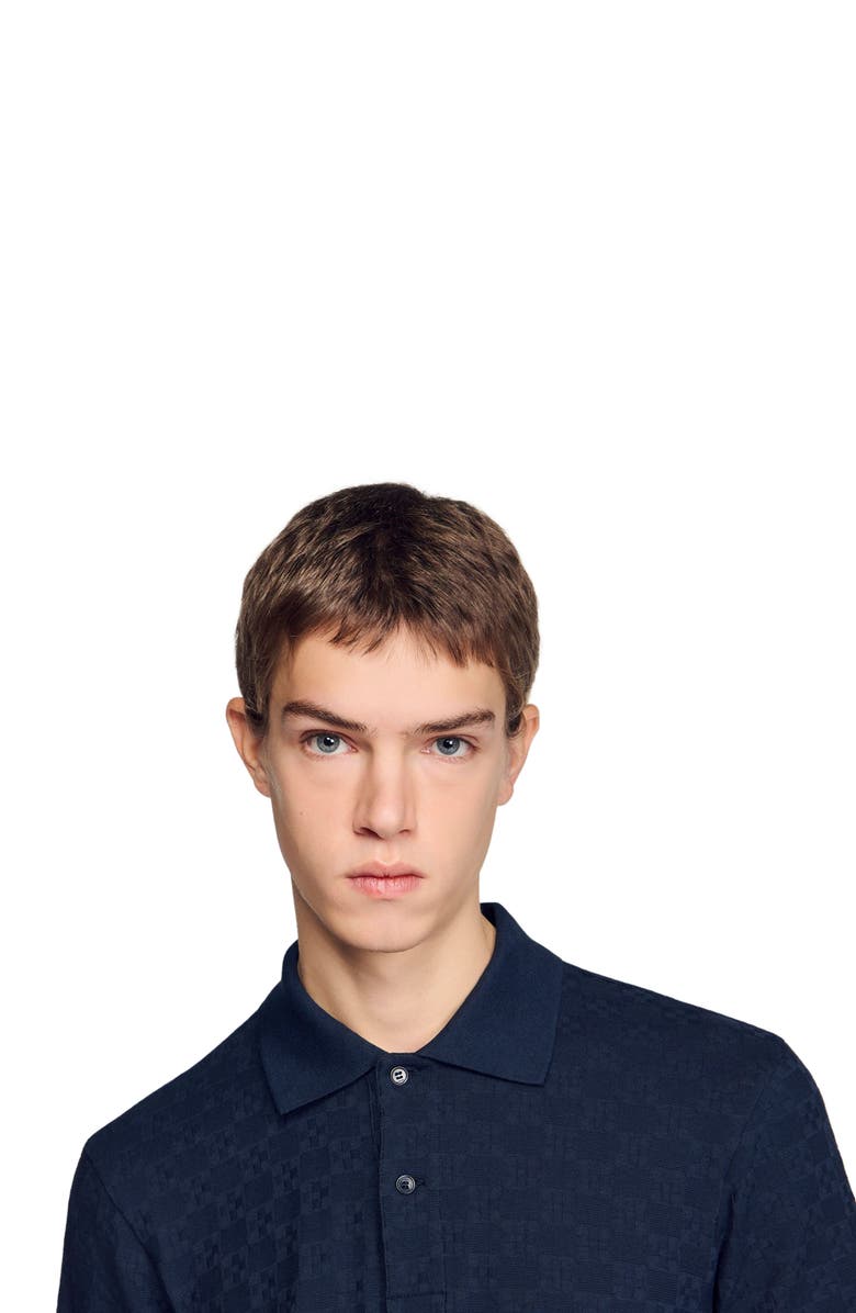 SANDRO Square Cross jacquard polo shirt, Alternate, color, Midnight Blue