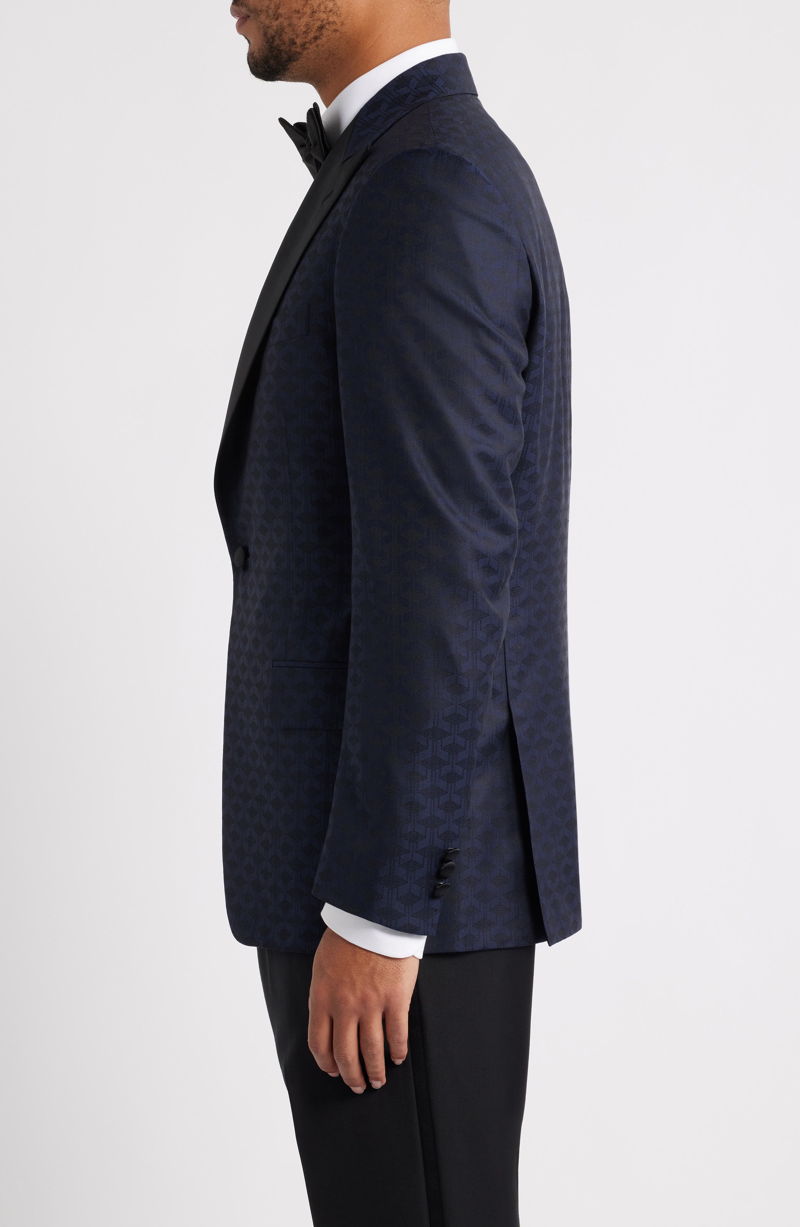 Heritage Gold Regular Fit Navy Geometric Jacquard Wool & Silk Dinner ...