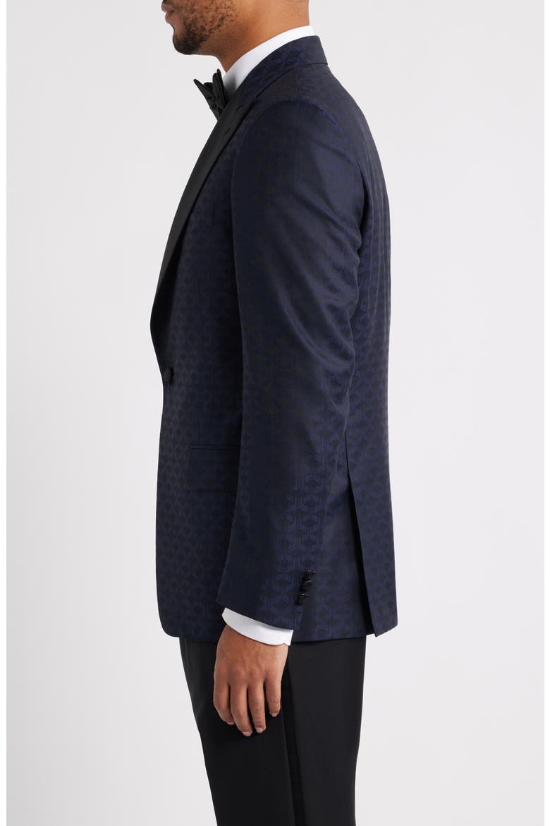 Regular Fit Navy Geometric Jacquard Wool & Silk Dinner Jacket, Alternate, color, NAVY