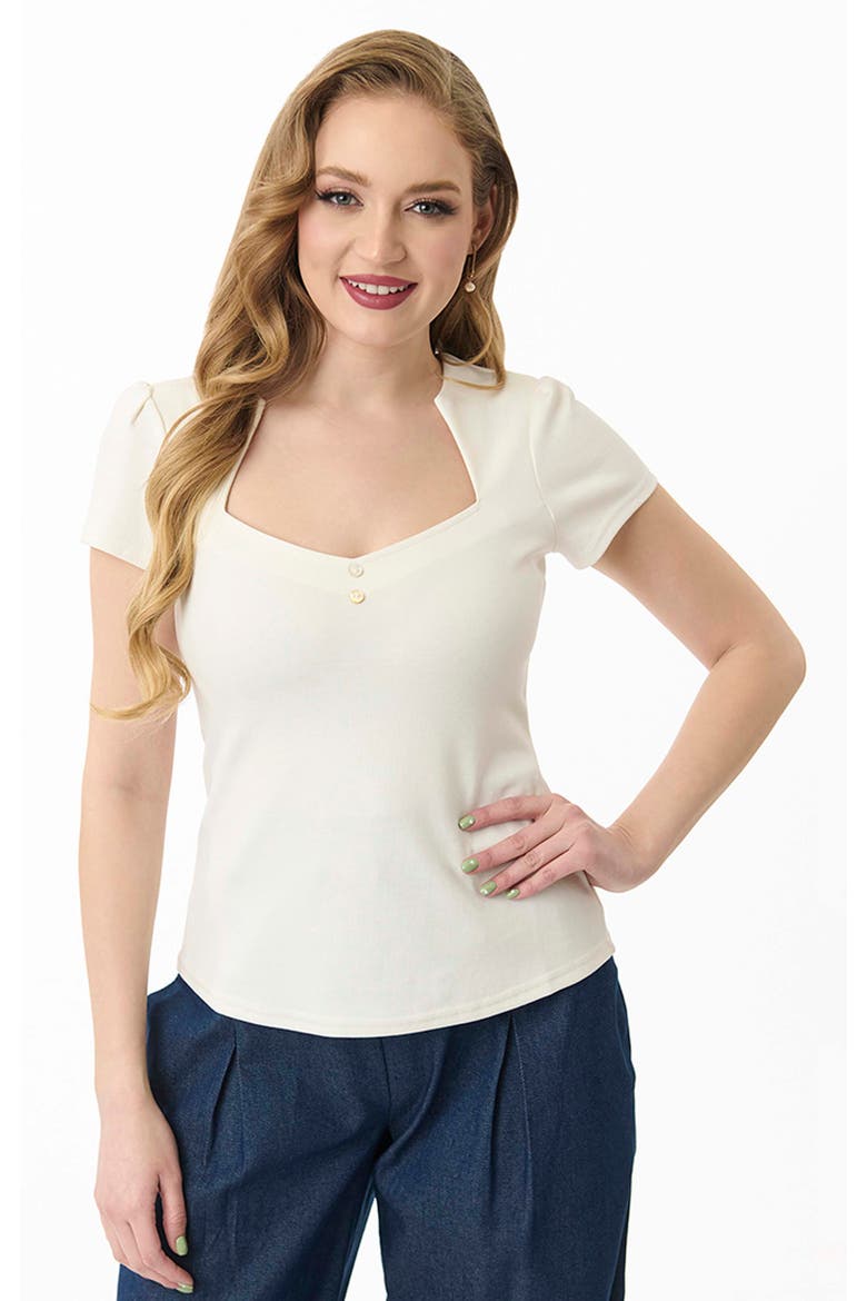 Pentagon Collar Knit Top, Main, color, Cream